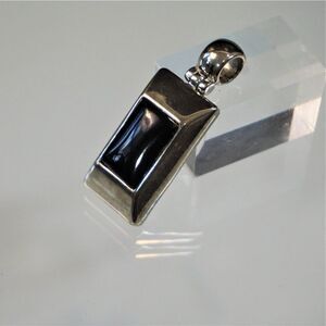 Vintage Modernist Pendant Unisex Silver Tone With Large Black Center